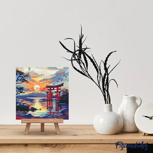 Mini Diamond Painting 25x25 cm - Torii Poort bij Zonsondergang