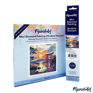 Mini Diamond Painting 25x25 cm - Torii Poort bij Zonsondergang