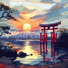 Afbeelding in Gallery-weergave laden, Mini Diamond Painting 25x25 cm - Torii Poort bij Zonsondergang