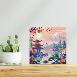 Mini Diamond Painting 25x25 cm - Pagode en Mount Fuji