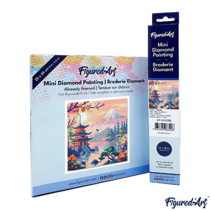 Mini Diamond Painting 25x25 cm - Pagode en Mount Fuji