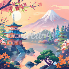 Afbeelding in Gallery-weergave laden, Mini Diamond Painting 25x25 cm - Pagode en Mount Fuji