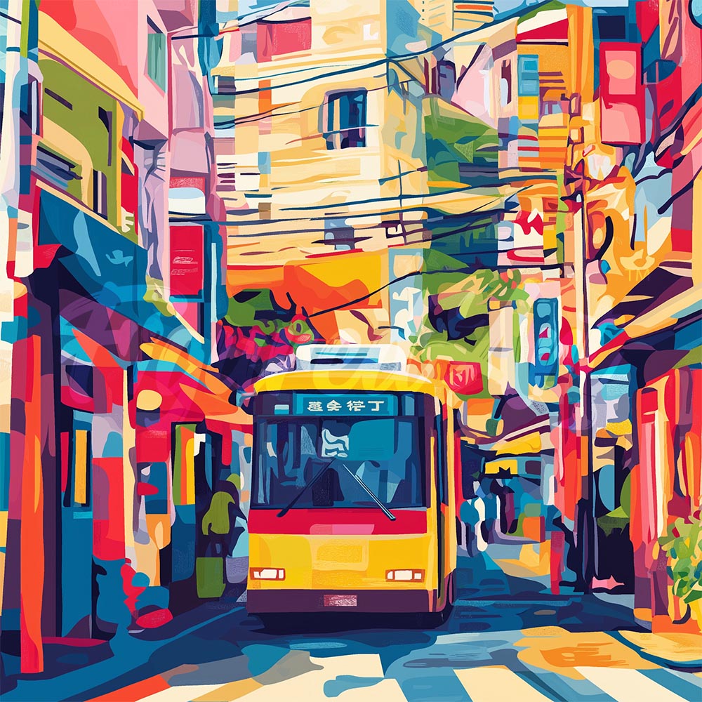 Mini Diamond Painting 25x25 cm - Stadsbus van Tokyo