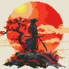 Afbeelding in Gallery-weergave laden, Mini Diamond Painting 25x25 cm - Samurai bij Zonsondergang