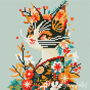 Mini Diamond Painting 25x25 cm - Floral Kat in Kimono