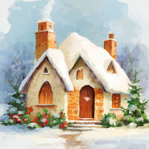 Mini Diamond Painting 25x25 cm - Bakstenen huis in de winter