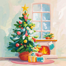 Afbeelding in Gallery-weergave laden, Mini Diamond Painting 25x25 cm - Kerstboom en open haard