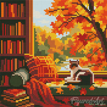 Afbeelding in Gallery-weergave laden, Mini Diamond Painting 25x25 cm - Herfstzicht van de kat