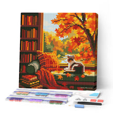 Afbeelding in Gallery-weergave laden, Mini Diamond Painting 25x25 cm - Herfstzicht van de kat