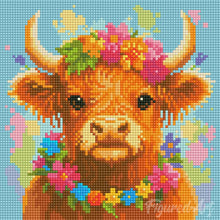 Afbeelding in Gallery-weergave laden, Mini Diamond Painting 25x25 cm - Schotse Hooglander: Tuinkoningin