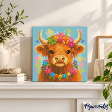 Afbeelding in Gallery-weergave laden, Mini Diamond Painting 25x25 cm - Schotse Hooglander: Tuinkoningin