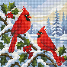 Afbeelding in Gallery-weergave laden, Mini Diamond Painting 25x25 cm - Winterkardinalen