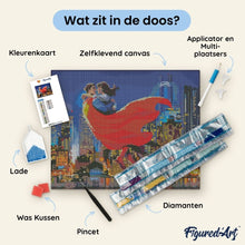 Afbeelding in Gallery-weergave laden, Diamond Painting - Superman en Lois in de lucht 40x50cm reeds ingelijst