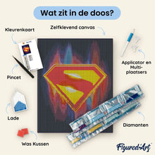Afbeelding in Gallery-weergave laden, Diamond Painting - Superman-schild 40x50cm reeds ingelijst