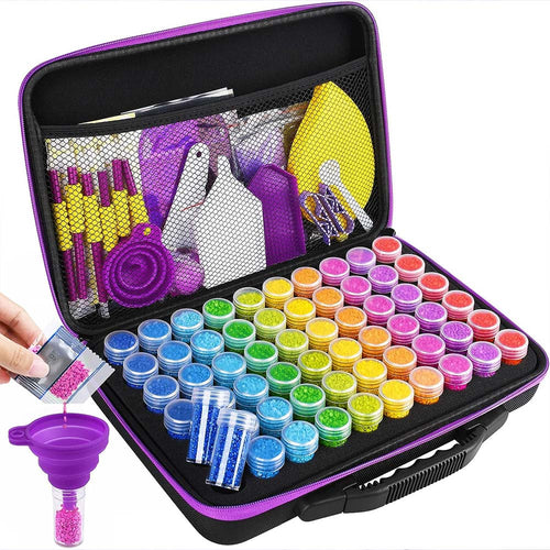 Diamond Painting Opbergtas in Paars met 60 Vakken + Accessoires