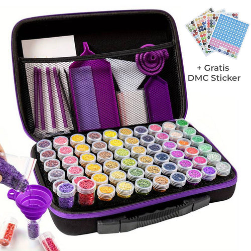 Paarse Diamond Painting Etui met 60 Vakken + Accessoires