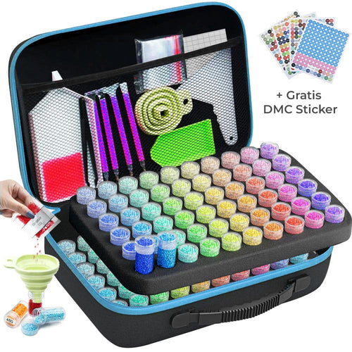 Lichtblauw Diamond Painting Etui met 120 Potjes + Accessoires