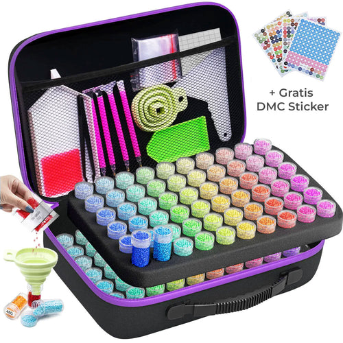 Diamond Painting Etui Paars met 120 Potjes + Accessoires