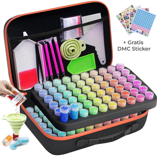 Diamond Painting Oranje Etui met 120 Potjes + Accessoires