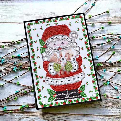 Diamond Painting Notitieboekje Kerstman met Puppy’s