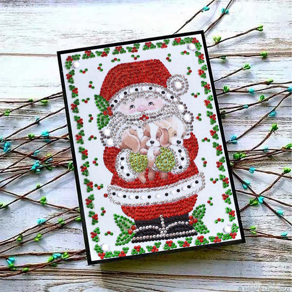 Diamond Painting Notitieboekje Kerstman met Puppy’s