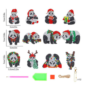Diamond Painting Sleutelhangers Panda's 12 Stuks