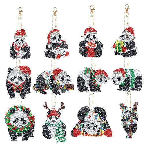 Sleutelhangers Diamond Painting Panda's 12 Stuks