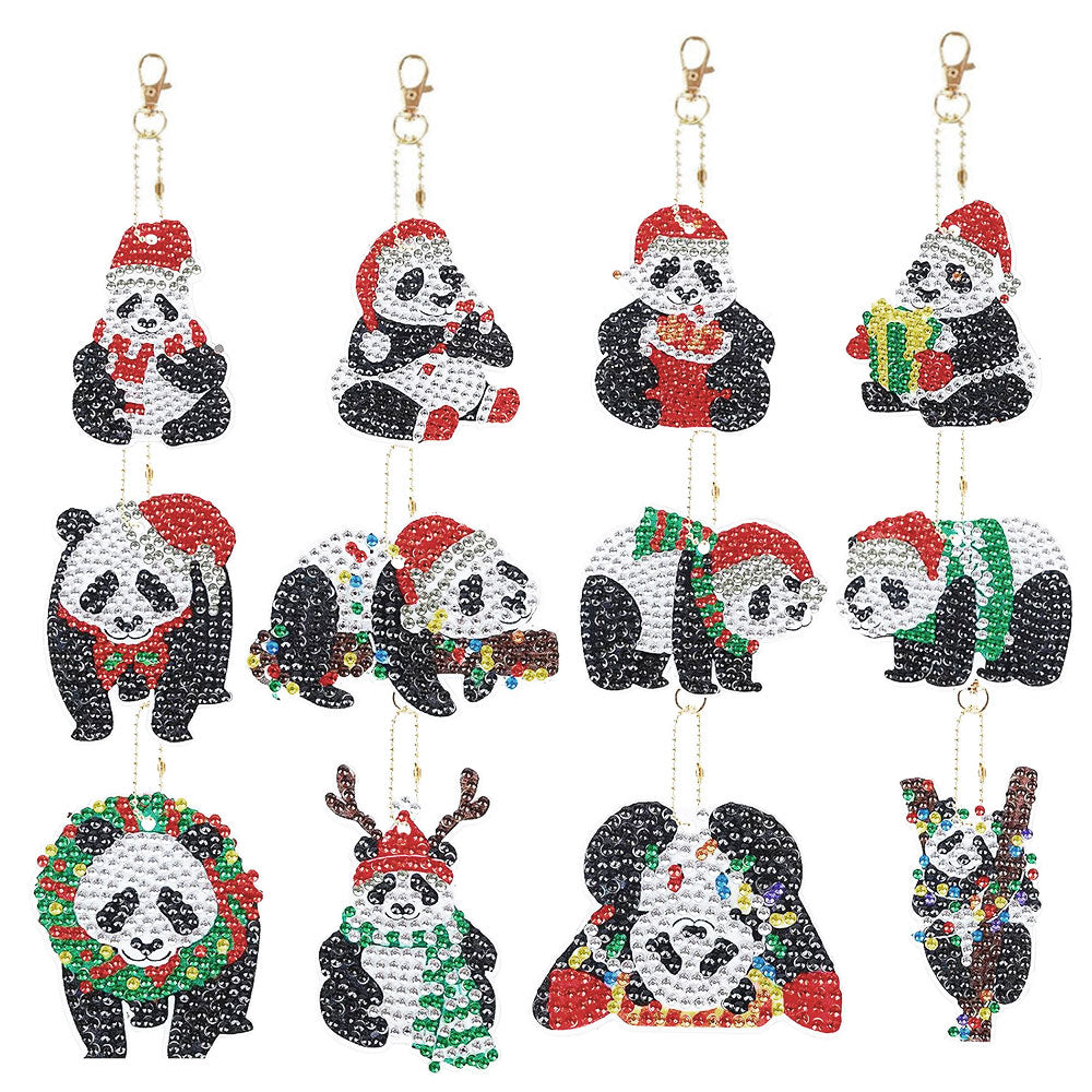 Sleutelhangers Diamond Painting Panda's 12 Stuks