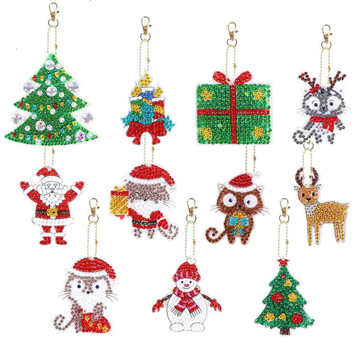 Diamond Painting Sleutelhangers Kerst 11 Stuks