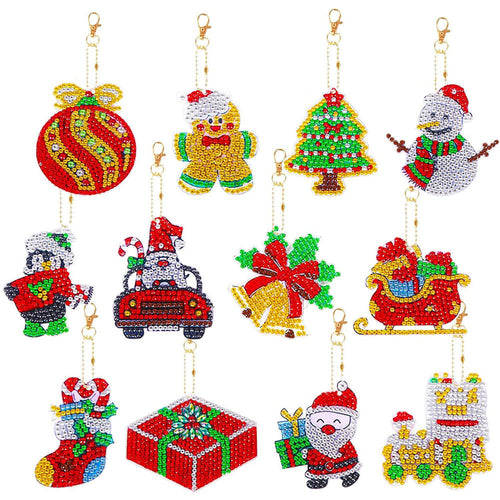 Diamond Painting Sleutelhangers Kerst 12 Stuks