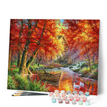 Afbeelding in Gallery-weergave laden, Schilderen op Nummer - Rivier en boot in de herfst