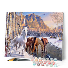 Afbeelding in Gallery-weergave laden, Schilderen op Nummer Paarden aan het einde van de winter Figured'Art gemiddeld nieuwkomers dieren paarden landschappen