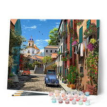 Afbeelding in Gallery-weergave laden, Schilderen op Nummer Steegje en 2 CV Figured'Art gemiddeld nieuwkomers steden landschappen