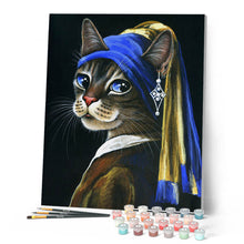 Afbeelding in Gallery-weergave laden, Schilderen op Nummer Het jonge katje met de parel Figured'Art gemiddeld nieuwkomers dieren katten beroemde schilderijen