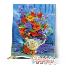 Afbeelding in Gallery-weergave laden, Schilderen op Nummer Oranje en paars boeket Figured'Art gemiddeld nieuwkomers bloemen