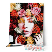 Afbeelding in Gallery-weergave laden, Schilderen op Nummer Rozengezicht Figured'Art gemiddeld nieuwkomers bloemen portret dames