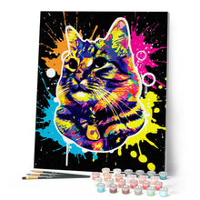 Afbeelding in Gallery-weergave laden, Schilderen op Nummer Kat Splash Pop Art Figured'Art gemiddeld nieuwkomers dieren katten