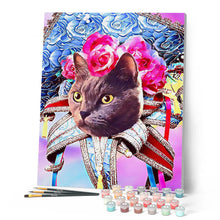 Afbeelding in Gallery-weergave laden, Schilderen op Nummer Kat Mardigras Figured'Art gemiddeld nieuwkomers dieren katten bloemen