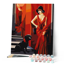 Afbeelding in Gallery-weergave laden, Schilderen op Nummer - Art Deco Vrouw met haar Hond