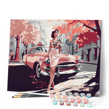 Afbeelding in Gallery-weergave laden, Schilderen op Nummer - Dame en Roze Klassieke Auto
