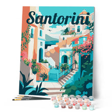Afbeelding in Gallery-weergave laden, Schilderen op Nummer - Reisposter Santorini in Bloei