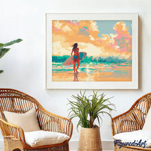 Afbeelding in Gallery-weergave laden, Schilderen op Nummer - Surfer meisje bij zonsopgang