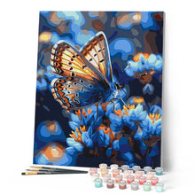 Afbeelding in Gallery-weergave laden, Schilderen op Nummer - Vlinder en Blauwe Bloemen