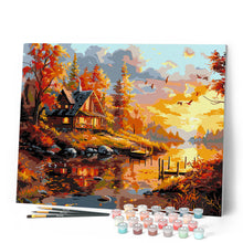 Afbeelding in Gallery-weergave laden, Schilderen op Nummer - Herfstzonsondergang bij de hut