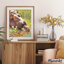 Afbeelding in Gallery-weergave laden, Schilderen op Nummer - Baby Nijlpaard die Mama Kust