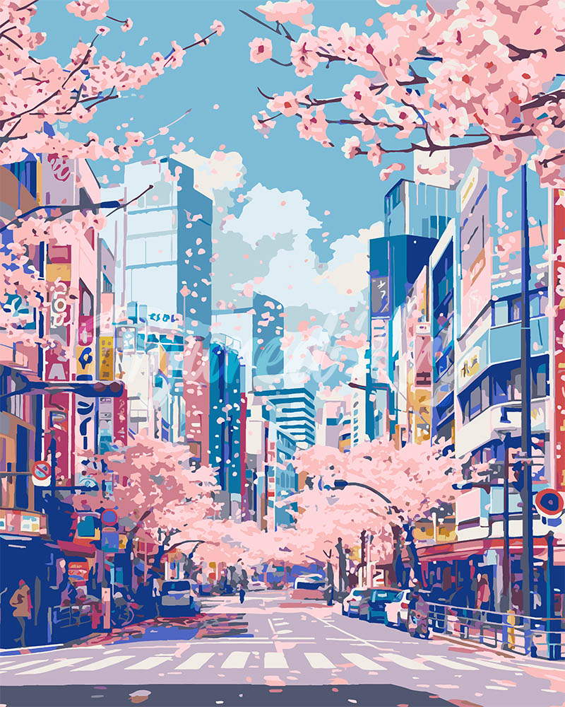 NEWENMO Schilderen Op Nummer – Chinese Architectuur Met Kersenbloesem – 40x50 Cm – Complete Set Met Kwasten En Acrylverf – Voor Thuisdecoratie
