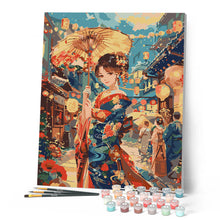 Afbeelding in Gallery-weergave laden, Schilderen op Nummer - Kimono Meisje op het Lantaarnfestival