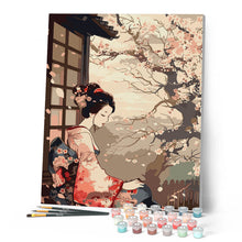 Afbeelding in Gallery-weergave laden, Schilderen op Nummer - Vintage Kimono Dame en Sakura