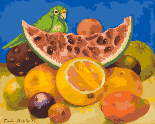 Schilderen op Nummer - Frida - Stilleven met papegaai en fruit