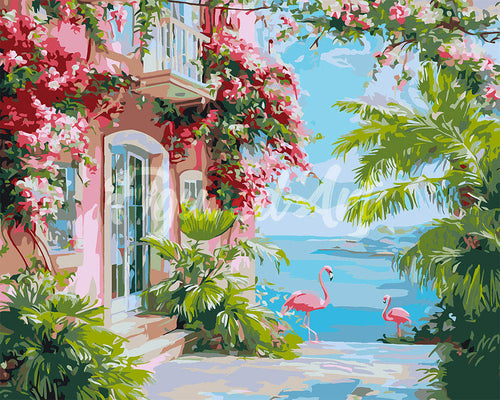 Schilderen op Nummer - Roze villa aan het strand